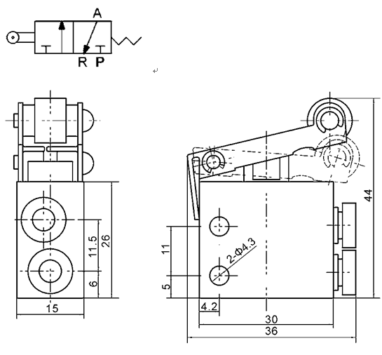 Two Position Three Way Mechanical Control Valve For Pneumatic
