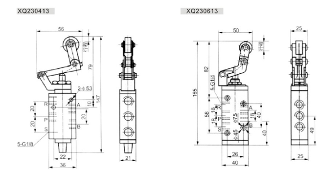 Aluminum 5-way and 3-Way mechanical control valve G1/8" machine control