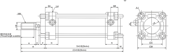 CA1 Double Acting Pneumatic Air Cylinder 40mm - 100mm , Tie Rod Gas Cylinder 1