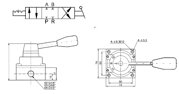3 Position 4 Way Pneumatic Manual Directional Control Hand Switching Valve G1/4"~G1/2" 1